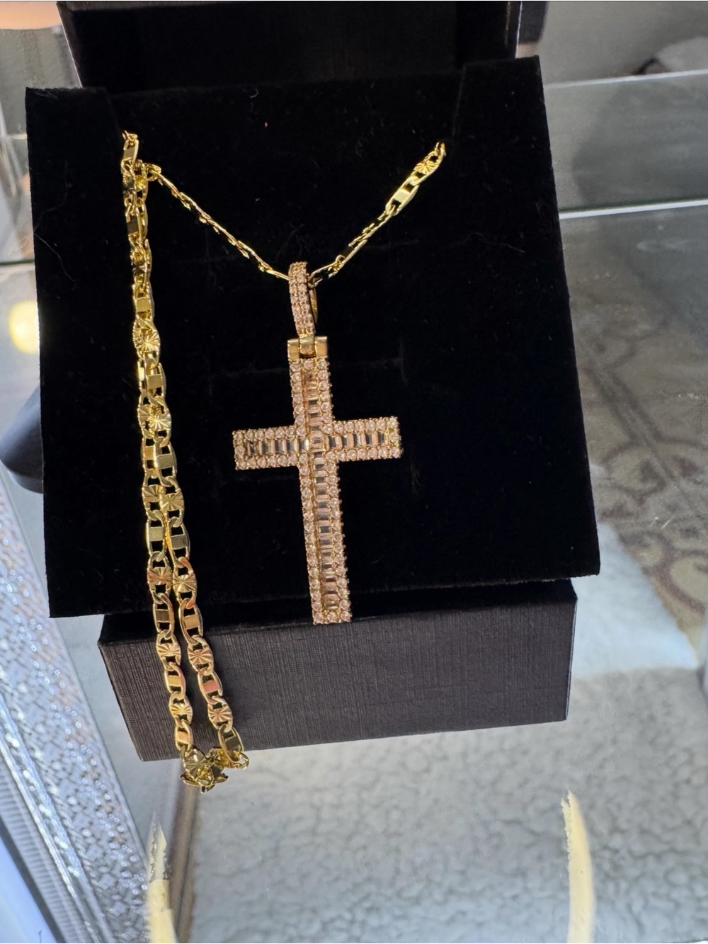 Gold Cross Pendant Necklace with Chain - laminated gold